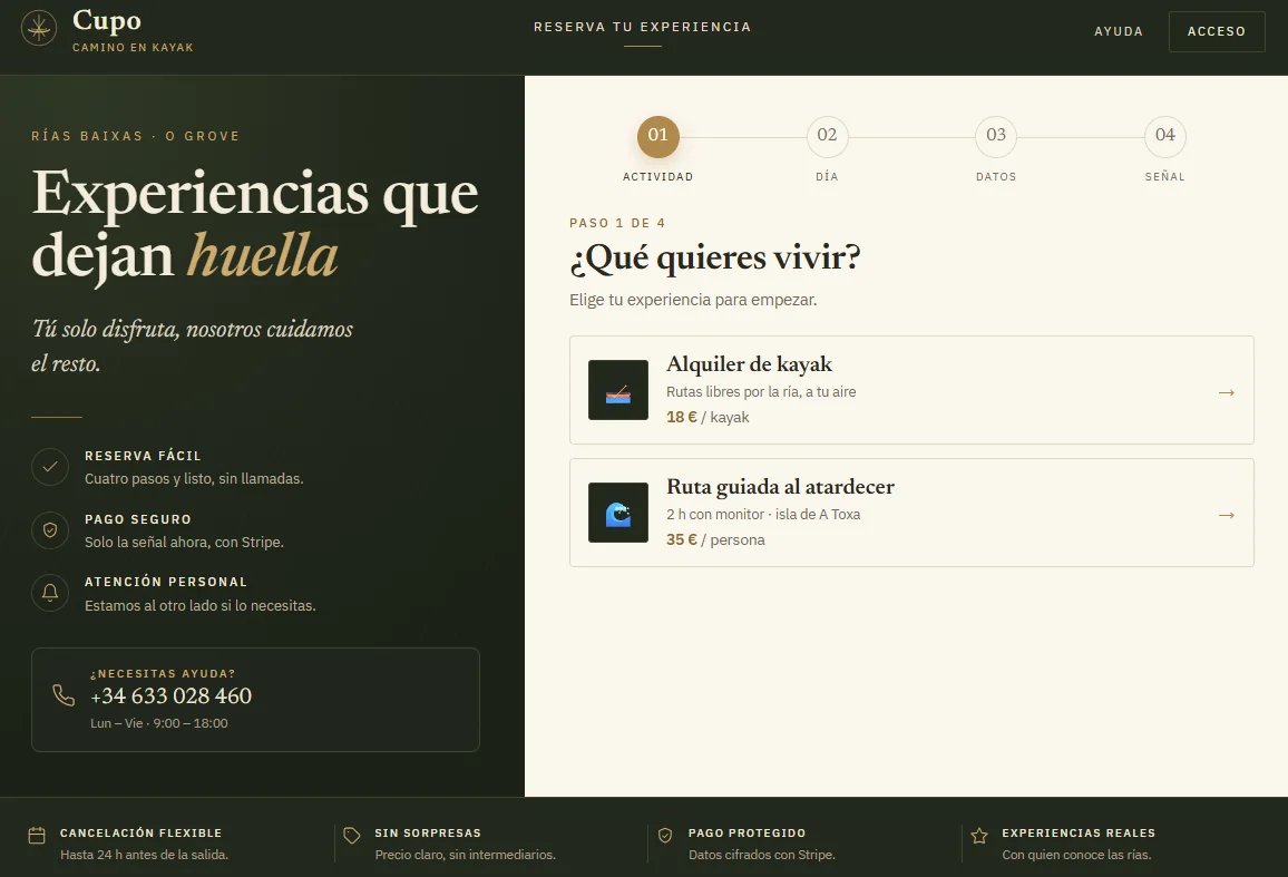 Cupo — rediseño de la app de reservas para turismo activo